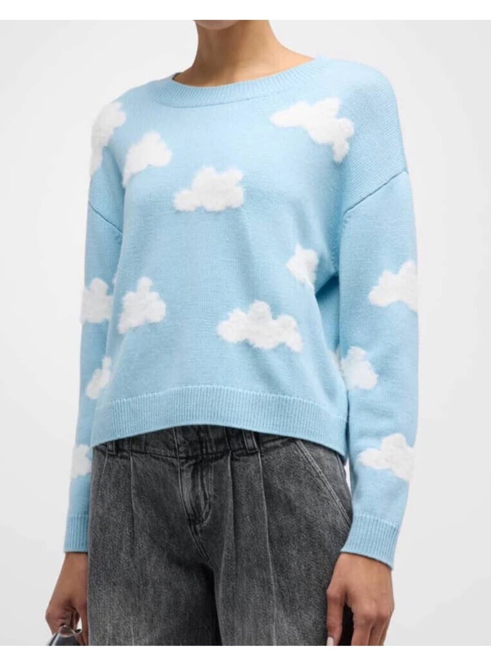 Alice + Olivia Gleeson Fuzzy Clouds Sweater Ice Blue Sky White streetwear XS